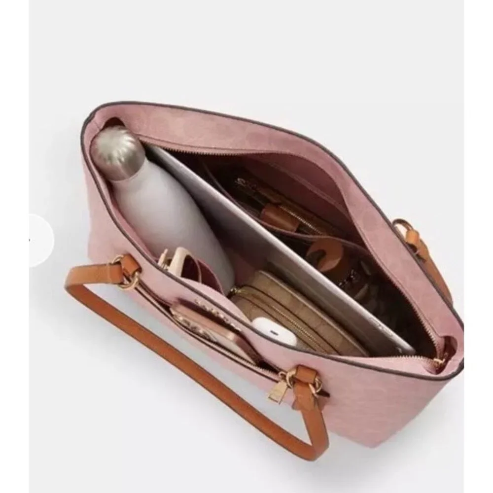 COACH Station Tote Bag Signature Canvas Leather Gold Powder Pink CEA21 Bag New - Picture 4 of 6